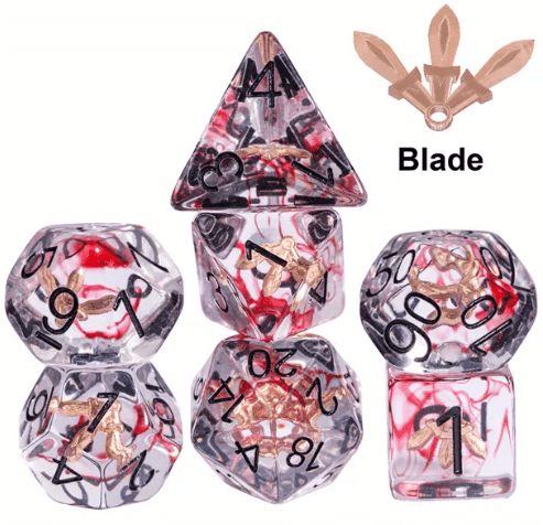 Crimson Veil: Rogue's Deception 7-Dice Set with Gilded Triple Dagger Inlay - 