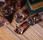 Crimson Veil: Rogue's Deception 7-Dice Set with Gilded Triple Dagger Inlay - 