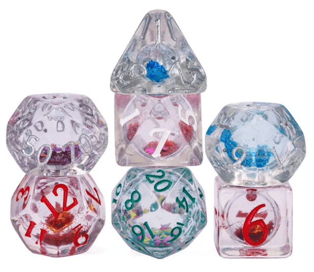 Random Liquid Core Dice 7-Dice Set | Resin Dice w/Liquid Glitter Inside - 
