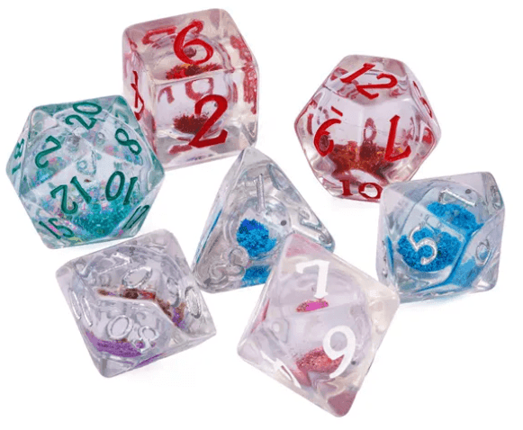 Random Liquid Core Dice 7-Dice Set | Resin Dice w/Liquid Glitter Inside - 