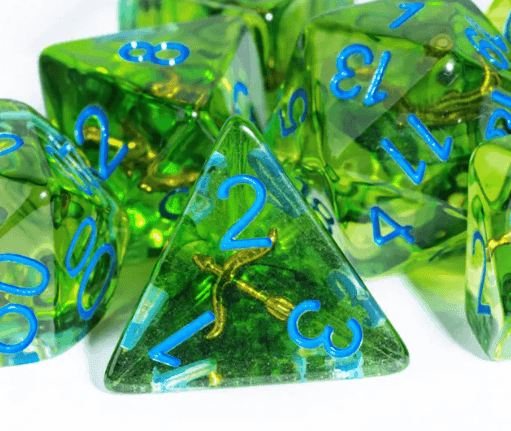 Mystic Archer's Enchantment | Green 7-Dice DND Hunter Dice Set - 