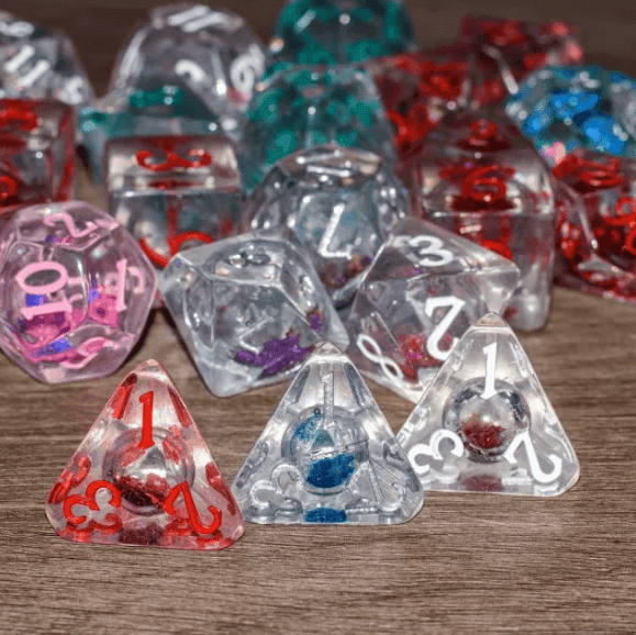 Random Liquid Core Dice 7-Dice Set | Resin Dice w/Liquid Glitter Inside - 