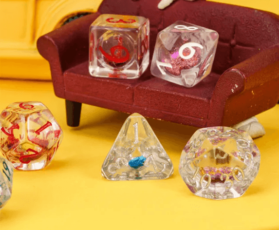Random Liquid Core Dice 7-Dice Set | Resin Dice w/Liquid Glitter Inside - 
