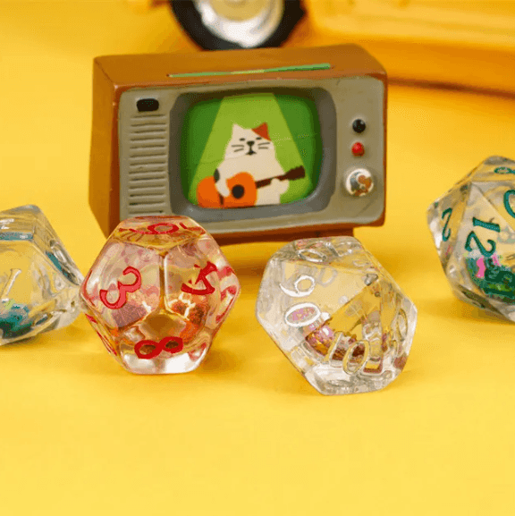 Random Liquid Core Dice 7-Dice Set | Resin Dice w/Liquid Glitter Inside - 