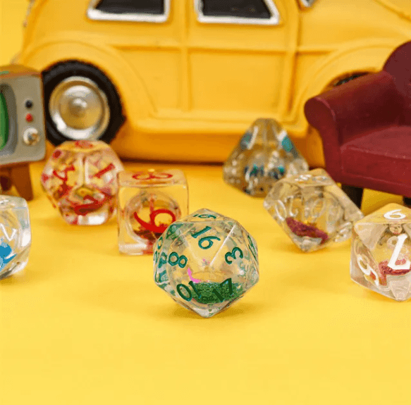 Random Liquid Core Dice 7-Dice Set | Resin Dice w/Liquid Glitter Inside - 