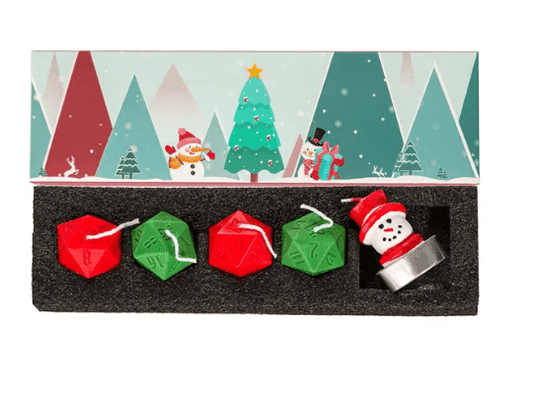 Christmas Dice Candles | 4x 30mm D20 Candles + 1 Mystery Christmas Themed Candle - 