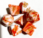 Kapok's Pain 7-Dice Set Off Red & White w/Gold Numbers Dnd Dice Set - 