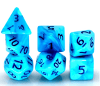 Poseidon's Pain 7-Dice Set Blended Blue w/Blue Numbers Dnd Dice Set - 