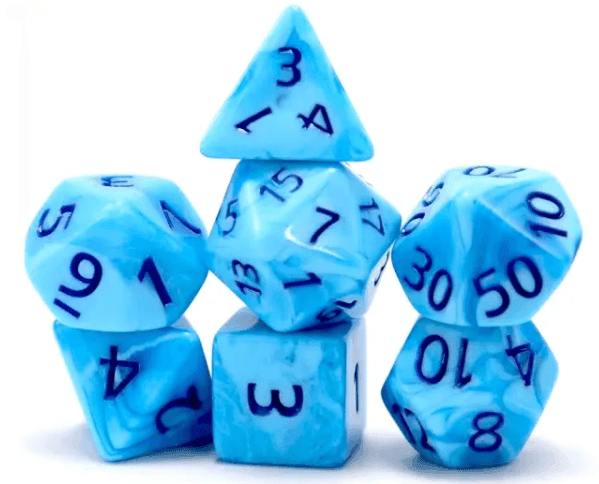 Poseidon's Pain 7-Dice Set Blended Blue w/Blue Numbers Dnd Dice Set - 