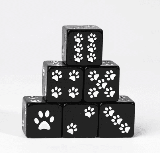 Black Cat Paw Dice Opaque w/White Paw Prints 16mm d6 Dice (sold per die) - 