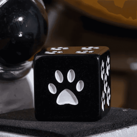 Black Cat Paw Dice Opaque w/White Paw Prints 16mm d6 Dice (sold per die) - 