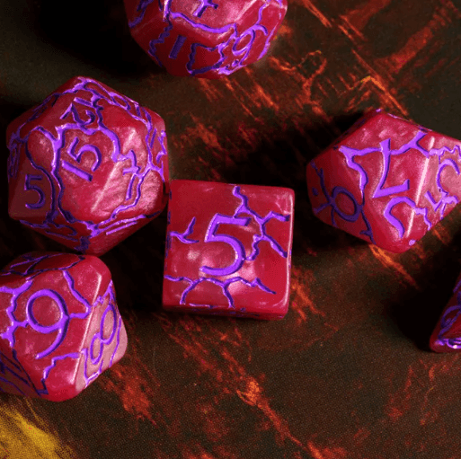 Crimson Twilight Veil Crackle Nexus: 7-Dice RPG Set - 