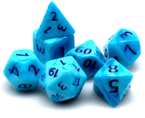 Poseidon's Pain 7-Dice Set Blended Blue w/Blue Numbers Dnd Dice Set - 