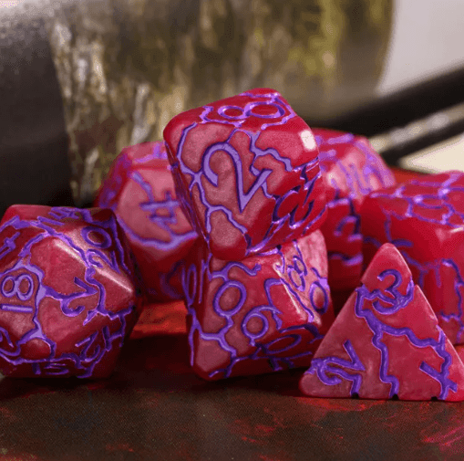 Crimson Twilight Veil Crackle Nexus: 7-Dice RPG Set - 