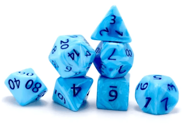 Poseidon's Pain 7-Dice Set Blended Blue w/Blue Numbers Dnd Dice Set - 