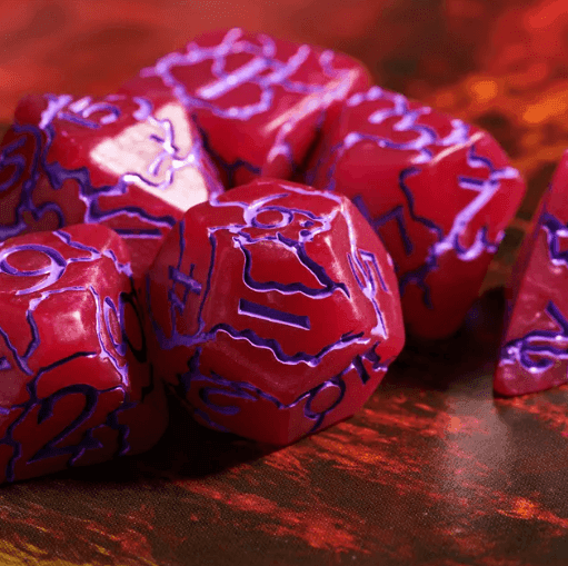 Crimson Twilight Veil Crackle Nexus: 7-Dice RPG Set - 