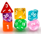 Mixed Rainbow 7-Dice Set w/White Numbers Dnd Dice Set - 