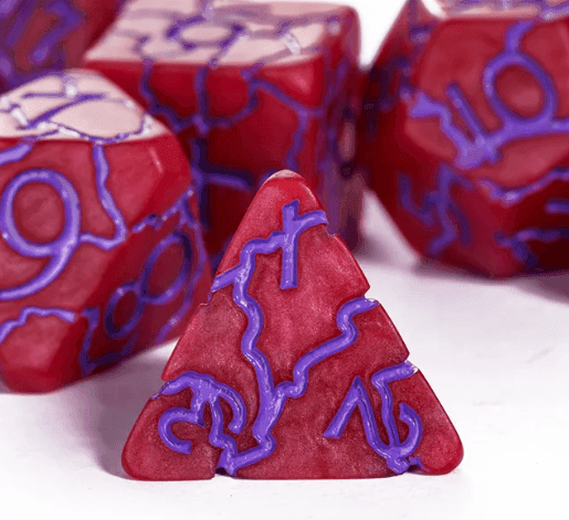 Crimson Twilight Veil Crackle Nexus: 7-Dice RPG Set - 