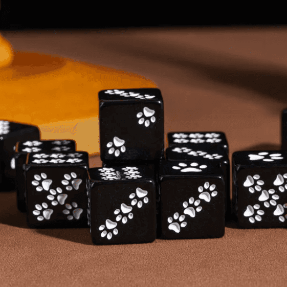 Black Cat Paw Dice Opaque w/White Paw Prints 16mm d6 Dice (sold per die) - 