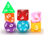 Mixed Rainbow 7-Dice Set w/White Numbers Dnd Dice Set - 