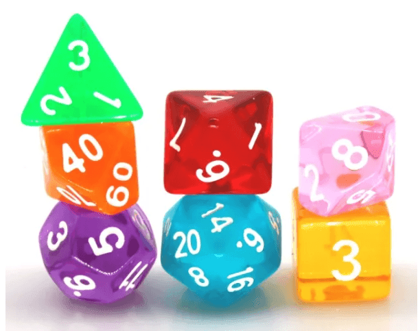 Mixed Rainbow 7-Dice Set w/White Numbers Dnd Dice Set - 