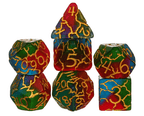 Mystic Aurora Crackle Nexus: 7-Dice RPG Set Translucent with Gold Crackle Effect - 