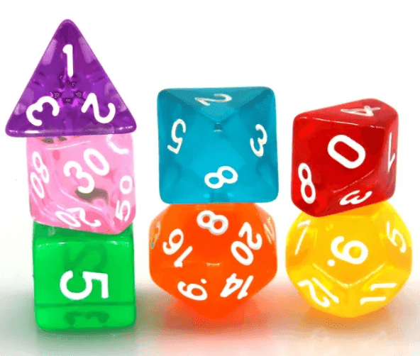 Mixed Rainbow 7-Dice Set w/White Numbers Dnd Dice Set - 