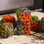 Mystic Aurora Crackle Nexus: 7-Dice RPG Set Translucent with Gold Crackle Effect - 