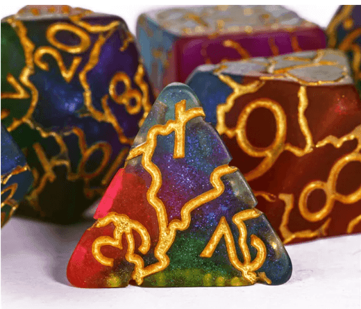 Mystic Aurora Crackle Nexus: 7-Dice RPG Set Translucent with Gold Crackle Effect - 
