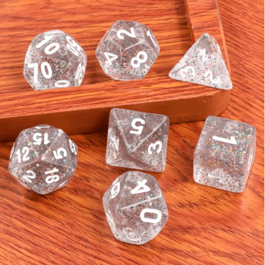 Kindergarten Garland Glitter 7-Dice Set w/White Numbers Dnd Dice Set - 