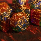 Mystic Aurora Crackle Nexus: 7-Dice RPG Set Translucent with Gold Crackle Effect - 