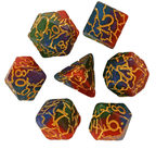 Mystic Aurora Crackle Nexus: 7-Dice RPG Set Translucent with Gold Crackle Effect - 
