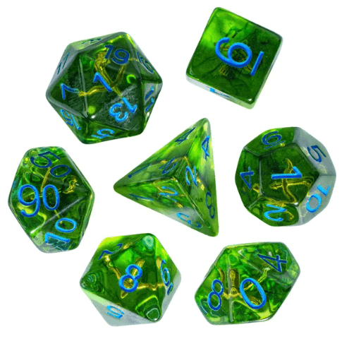 Mystic Archer's Enchantment | Green 7-Dice DND Hunter Dice Set - 