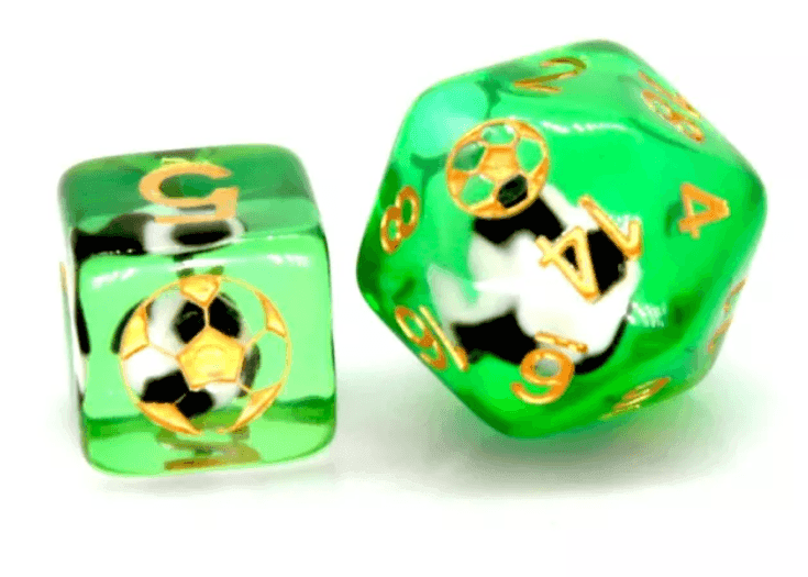 Football Themed 7-Dice Set Green w/ Soccer Ball Inside w/Gold Dnd Dice - 