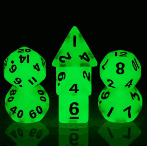 Green Glow 7-Dice Mini-Dice RPG Set Glow-in-Dark Miniature Dice - 