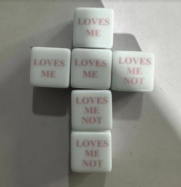 16mm "Loves Me, Loves Me Not" White Dice with Pink Print