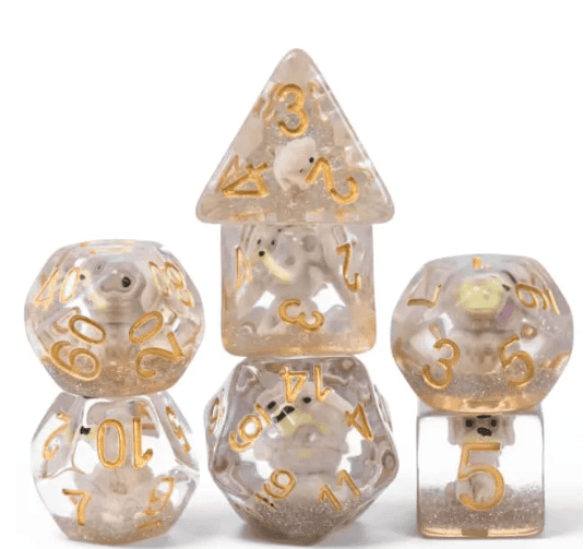 Puppy Dog 7-Dice Set w/Gold Numbers Dnd Dice Set Dog Dice - 