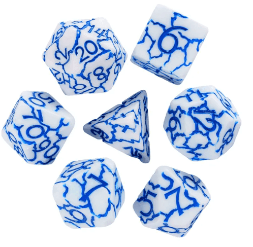 Frost Shard Crackle Nexus: 7-Dice RPG Set White with Blue Crackle Effect - 