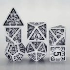 Arcane Obsidian Glyph Polyhedral Dice Set | 7-Dice White & Black - 