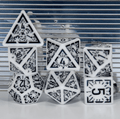 Arcane Obsidian Glyph Polyhedral Dice Set | 7-Dice White & Black - 