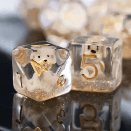 Puppy Dog 7-Dice Set w/Gold Numbers Dnd Dice Set Dog Dice - 
