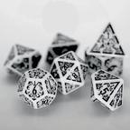 Arcane Obsidian Glyph Polyhedral Dice Set | 7-Dice White & Black - 