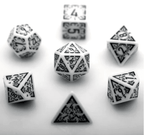 Arcane Obsidian Glyph Polyhedral Dice Set | 7-Dice White & Black - 
