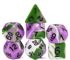 Aasimar's Pain 7-Dice Set Blended Green/Purple/White w/Black Numbers Dnd Dice - 