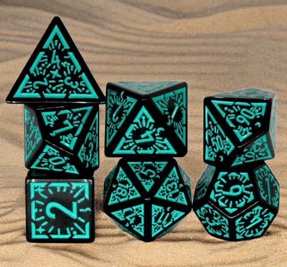 Arcane Teal Glyph Polyhedral Dice Set | 7-Dice Black & Teal - 