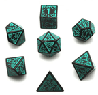 Arcane Teal Glyph Polyhedral Dice Set | 7-Dice Black & Teal - 