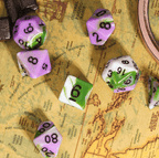 Aasimar's Pain 7-Dice Set Blended Green/Purple/White w/Black Numbers Dnd Dice - 