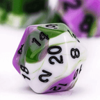 Aasimar's Pain 7-Dice Set Blended Green/Purple/White w/Black Numbers Dnd Dice - 