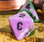 Aasimar's Pain 7-Dice Set Blended Green/Purple/White w/Black Numbers Dnd Dice - 