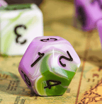 Aasimar's Pain 7-Dice Set Blended Green/Purple/White w/Black Numbers Dnd Dice - 